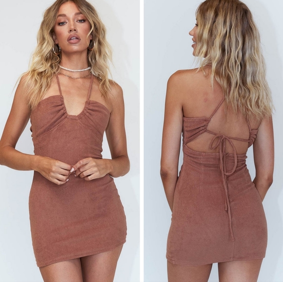 Princess Polly Dresses & Skirts - Princess Polly Dress Brooke Terrycloth Mini Dress Brown 4 NEW NWT